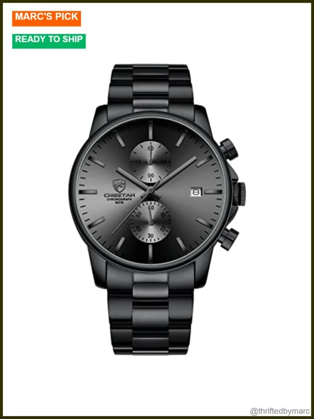Stainless Steel Chronograph Quartz Watch with Auto Date